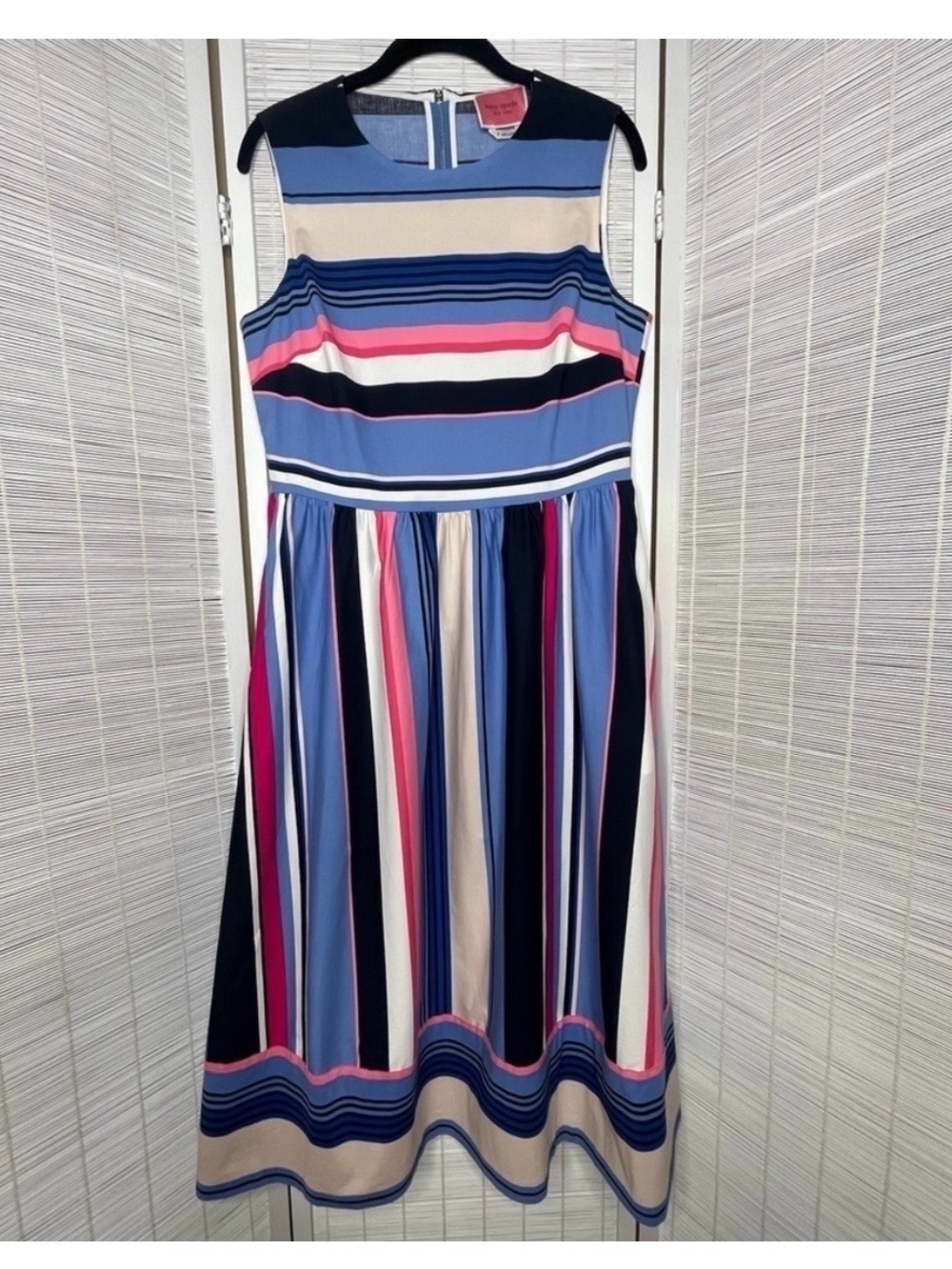 Kate Spade Dress Multi Stripe Blue Pink Scoop Neck Sleeveless Pockets Size 6 NWT